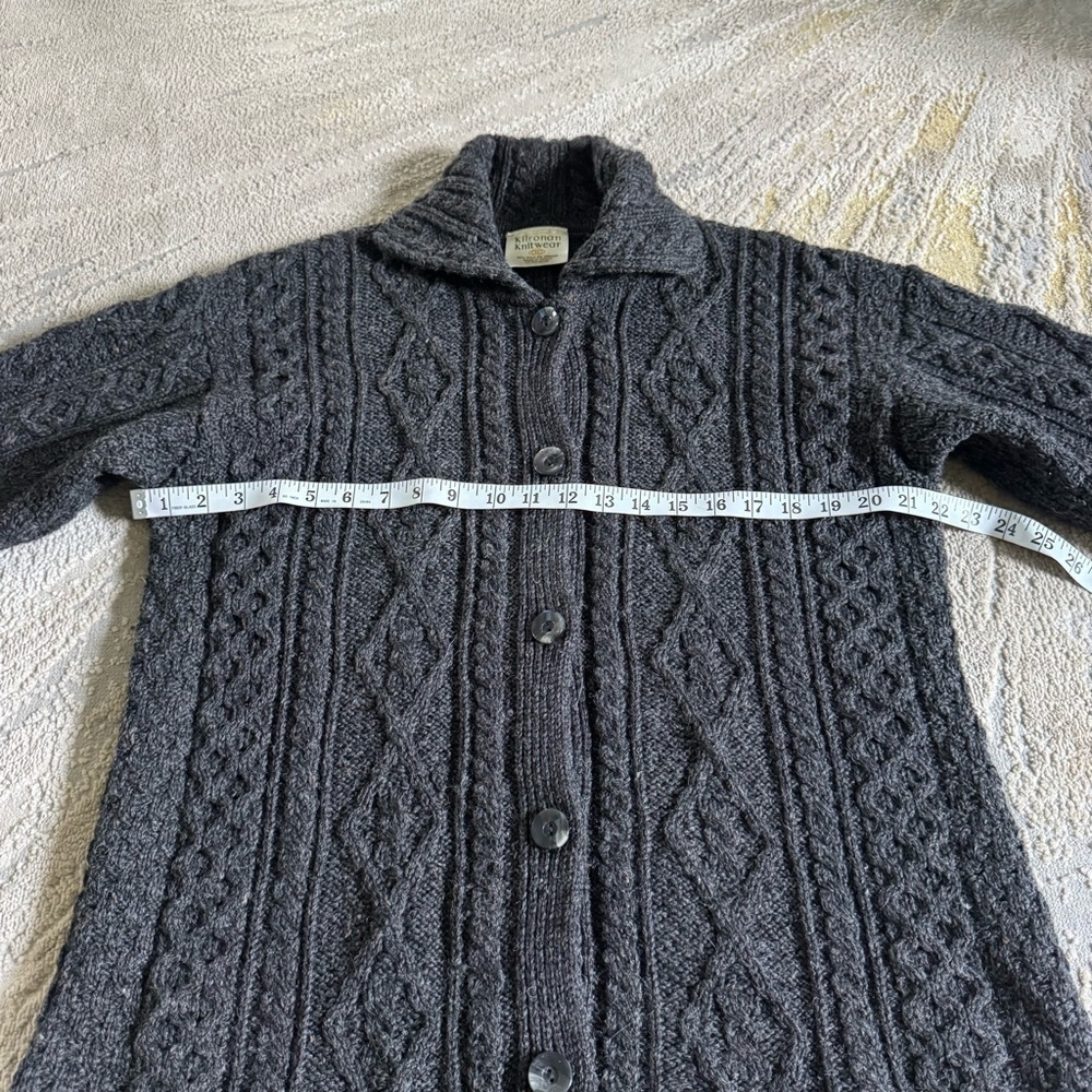 Kilronan gray cable chunky knit sweater cardigan button front Ireland large - Picture 5 of 8